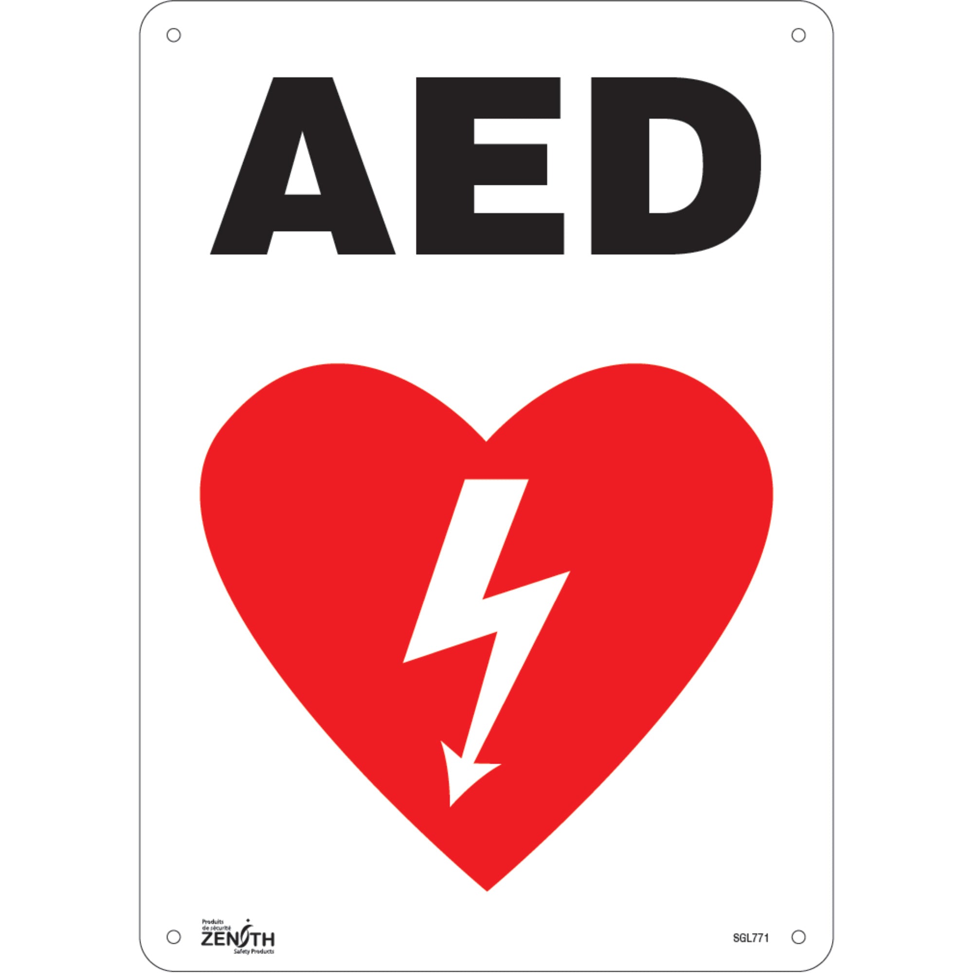 "AED" Sign, 14" x 10", Plastic, English with Pictogram