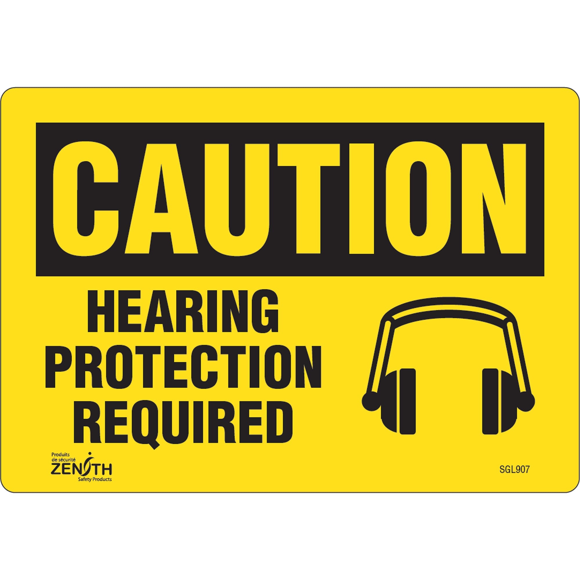 "Hearing Protection Required" Sign, 7" x 10", Vinyl, English with Pictogram