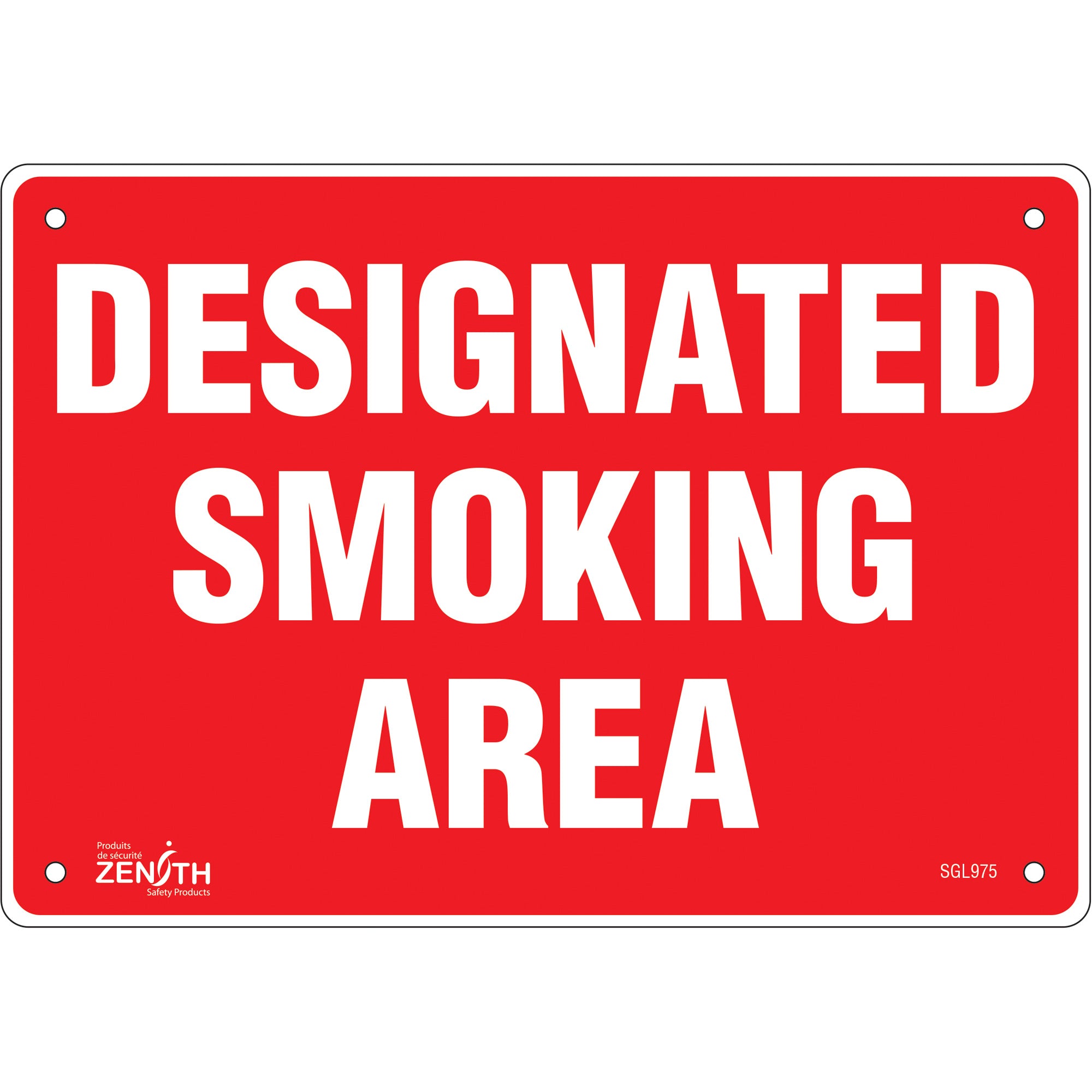 "Designated Smoking Area" Sign, 7" x 10", Aluminum, English