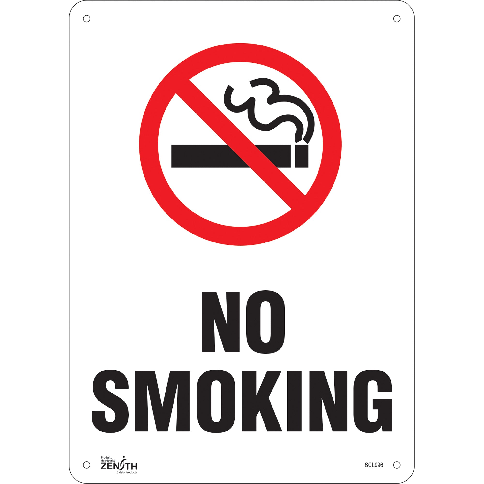 "No Smoking" Sign, 14" x 10", Aluminum, English with Pictogram