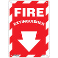 "Fire Extinguisher" with Down Arrow Sign, 10" x 7", Plastic, English with Pictogram
