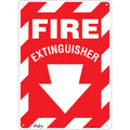 "Fire Extinguisher" with Down Arrow Sign, 14" x 10", Plastic, English with Pictogram