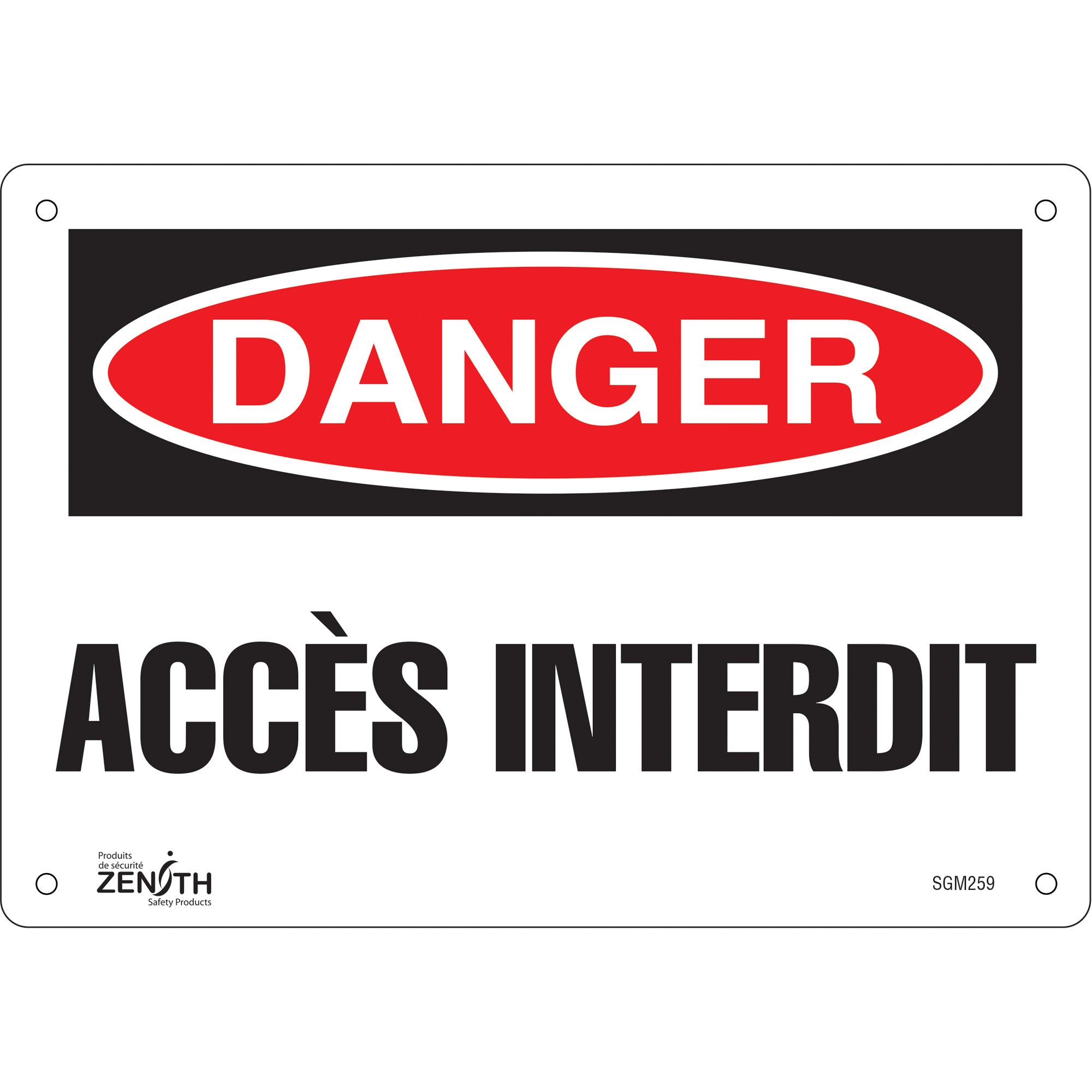 "Accès Interdit" Sign, 7" x 10", Aluminum, French