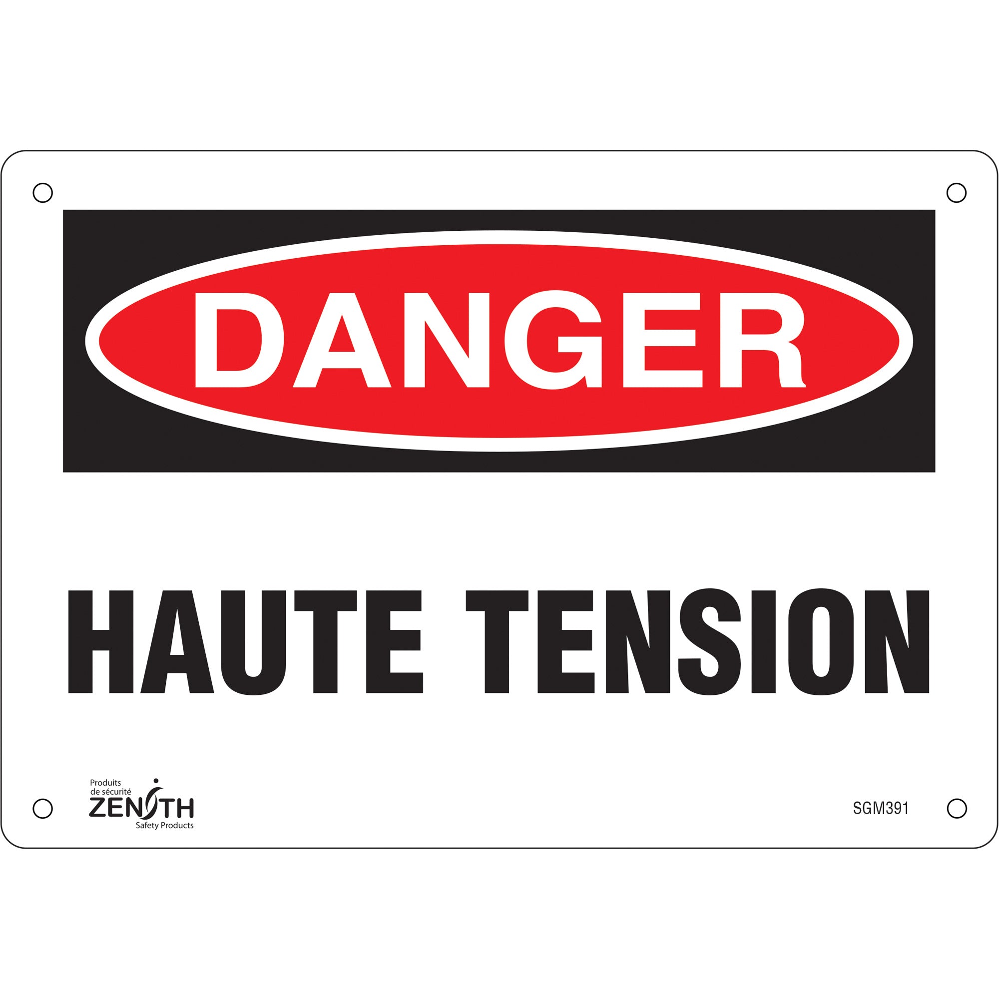 "Haute Tension" Sign, 7" x 10", Aluminum, French