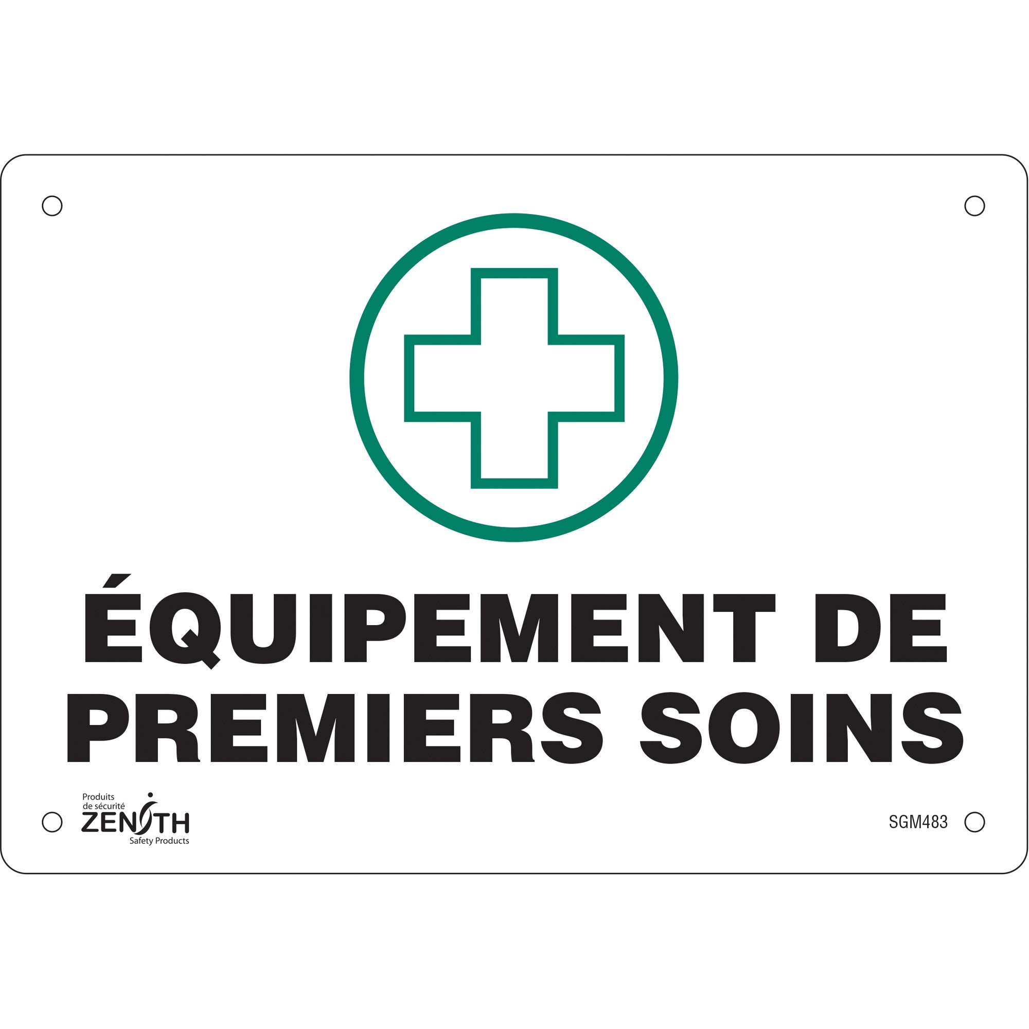 "Premiers Soins" Sign, 7" x 10", Aluminum, French with Pictogram