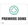 "Premiers Soins" Sign, 10" x 14", Plastic, French with Pictogram