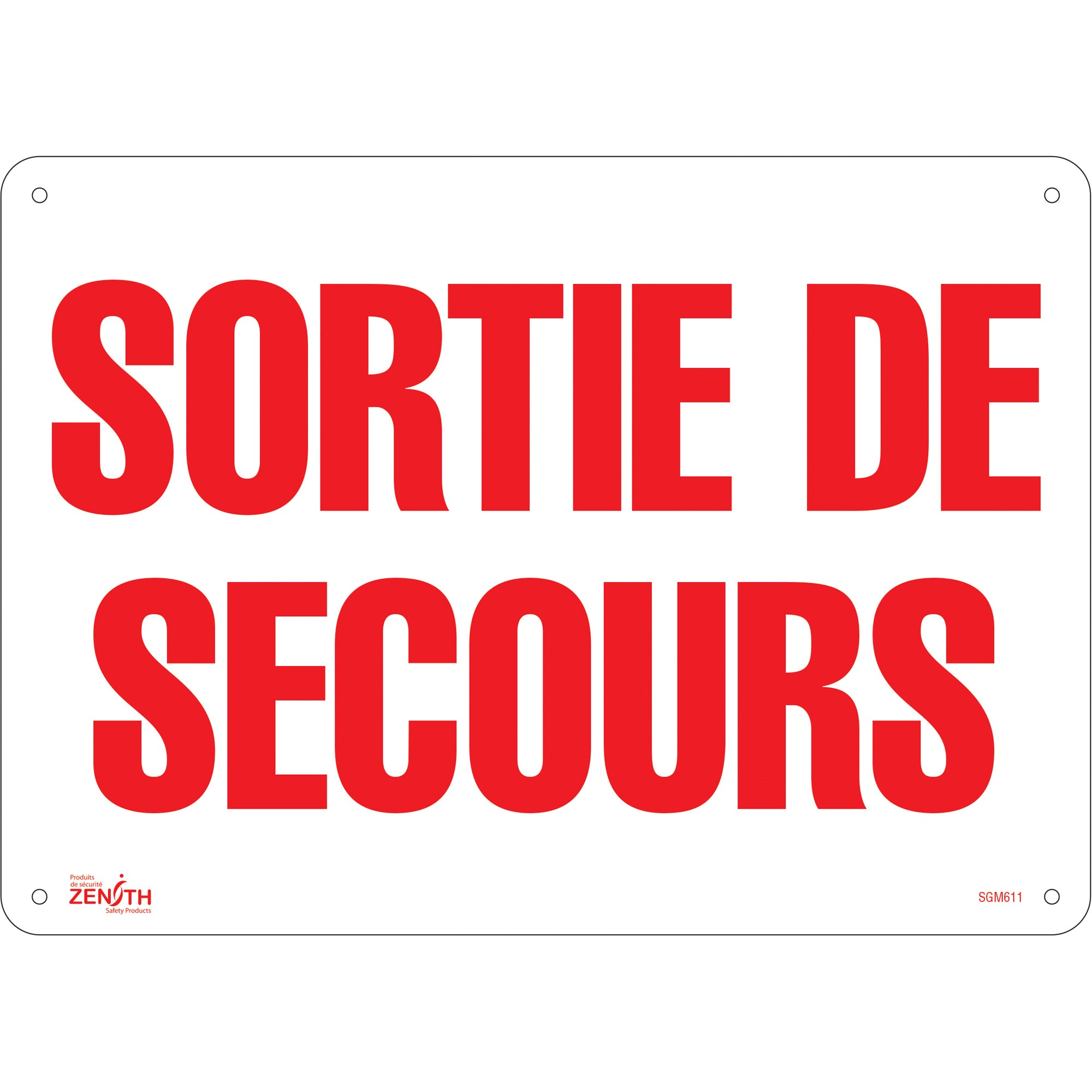 "Sortie De Secours" Sign, 10" x 14", Plastic, French
