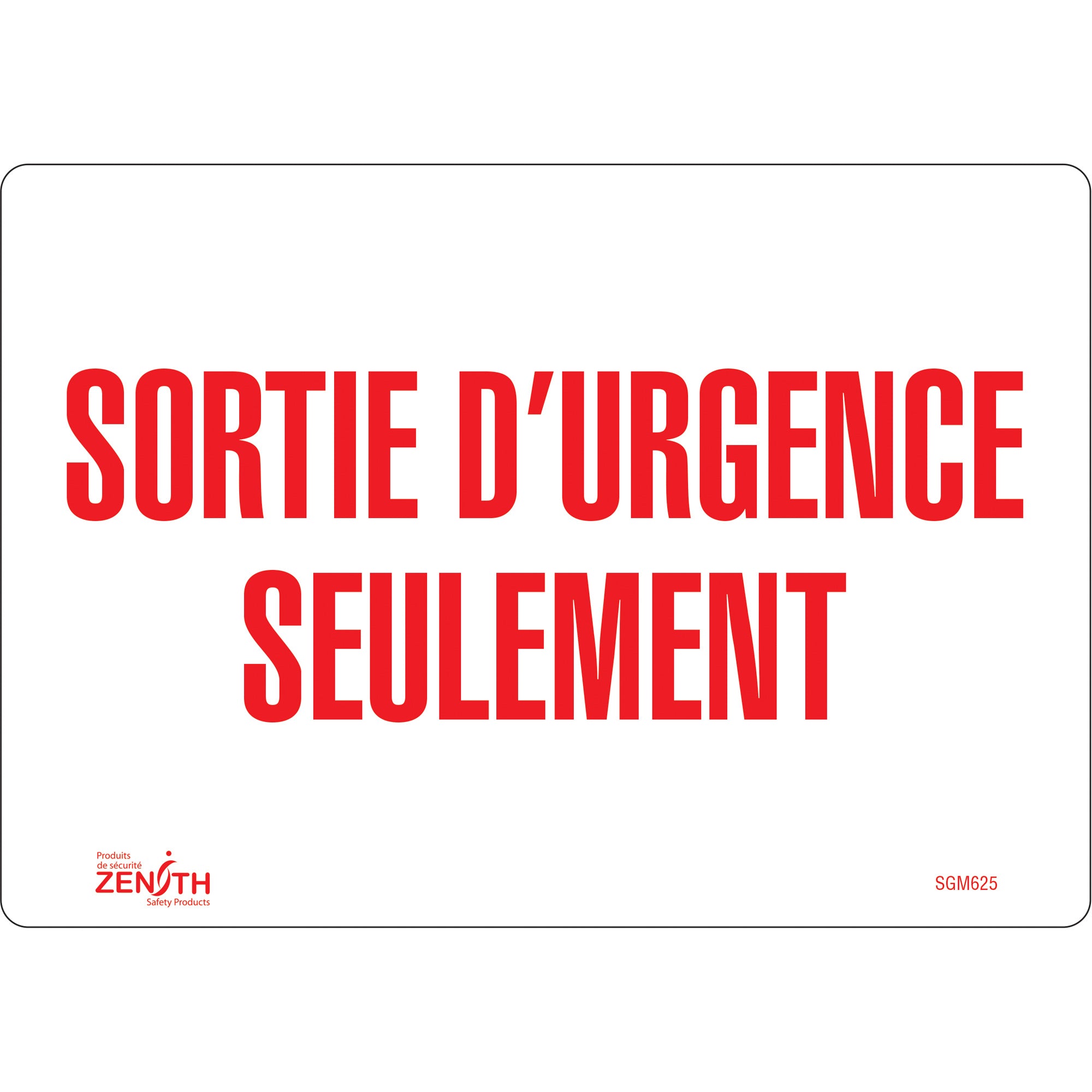 "Sortie D'Urgence" Sign, 7" x 10", Vinyl, French