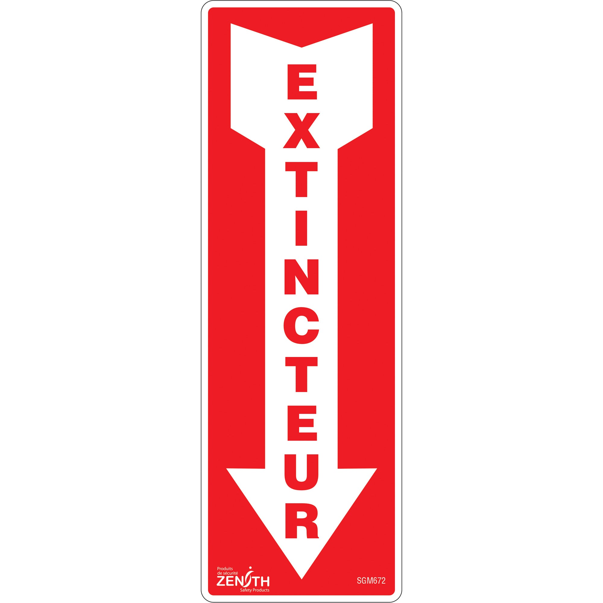 "Extincteur" Arrow Sign, 12" x 4", Vinyl, French with Pictogram