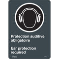 "Ear Protection Required" Sign, 14" x 10", Vinyl, Bilingual with Pictogram