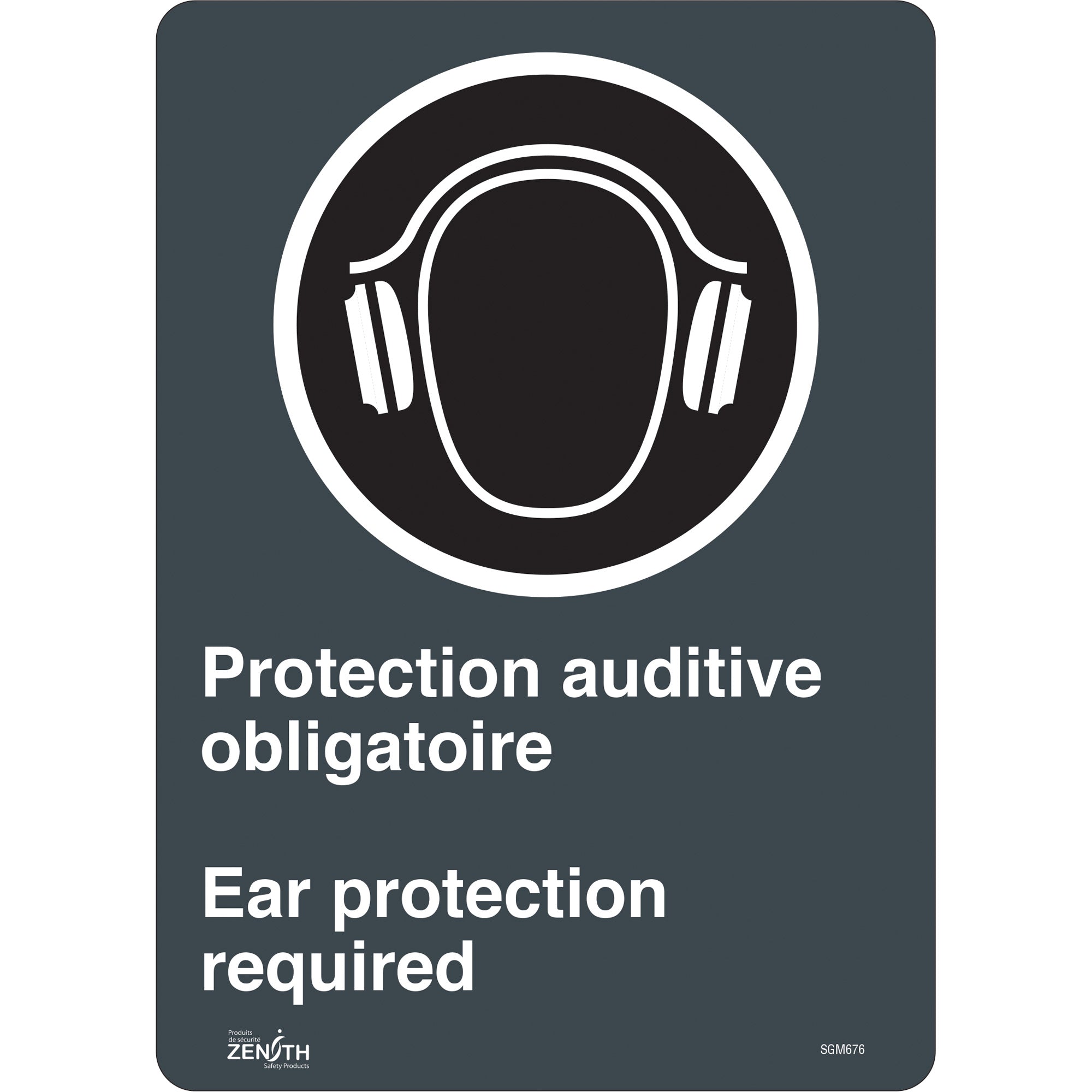 "Ear Protection Required" Sign, 14" x 10", Vinyl, Bilingual with Pictogram