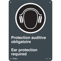 "Protection Auditive Obligatoire - Ear Protection Required" Sign, 14" x 10", Aluminum, Bilingual with Pictogram
