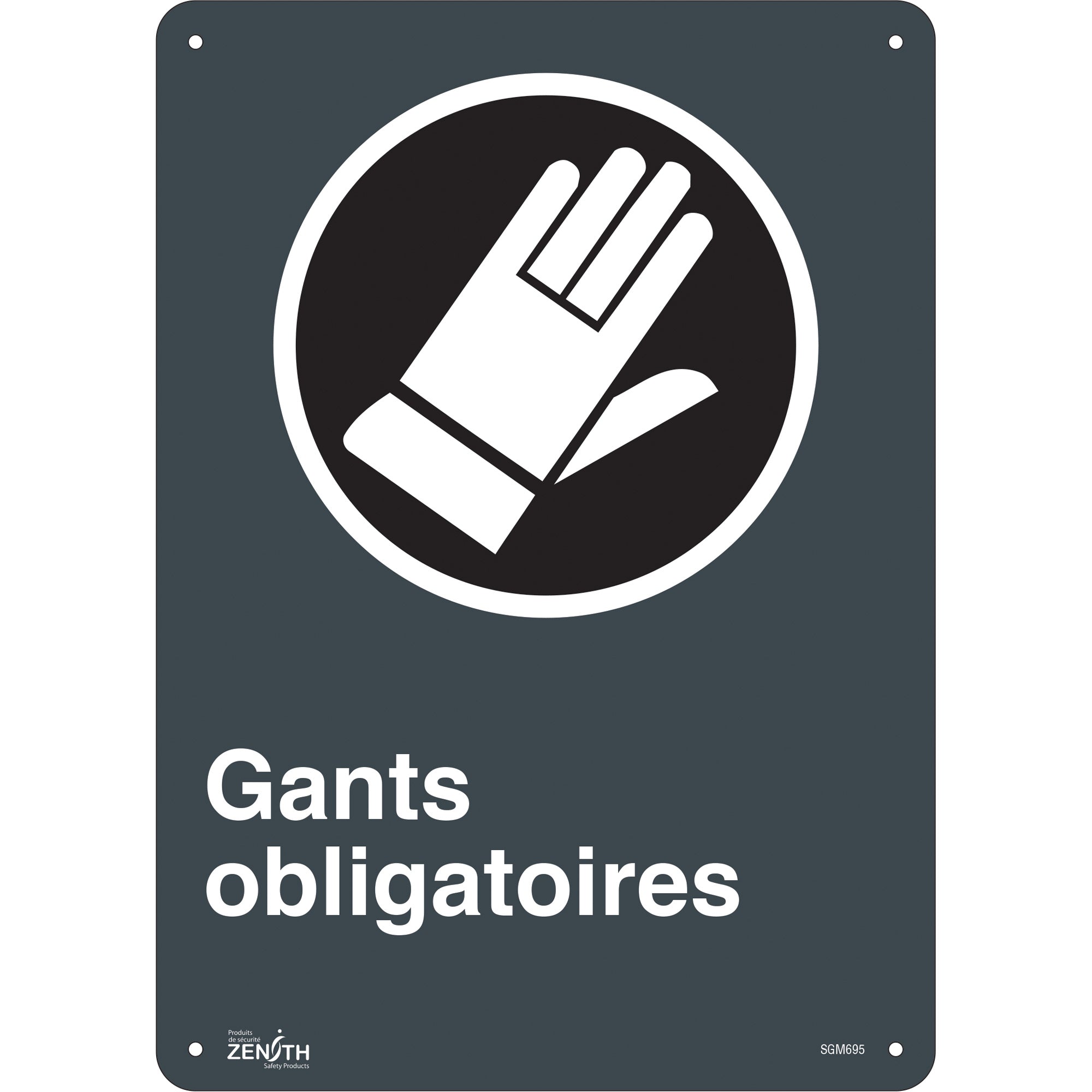 "Gants Obligatoires" Sign, 14" x 10", Plastic, French with Pictogram