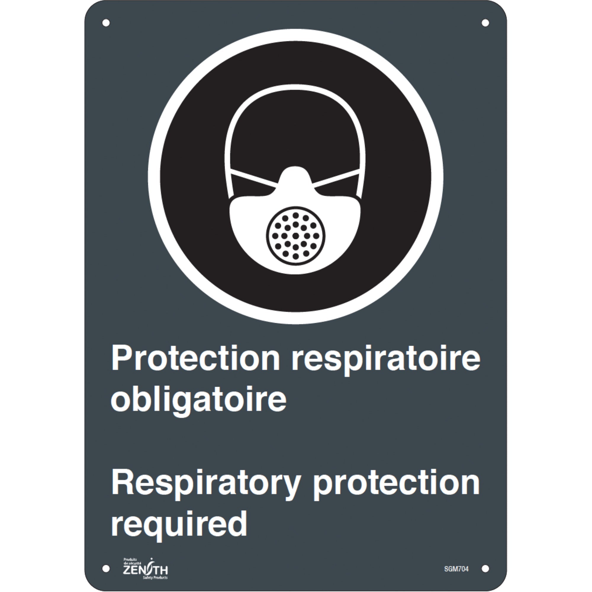 "Protection Respiratoire Respiratory Protection" Sign, 14" x 10", Plastic, Bilingual with Pictogram