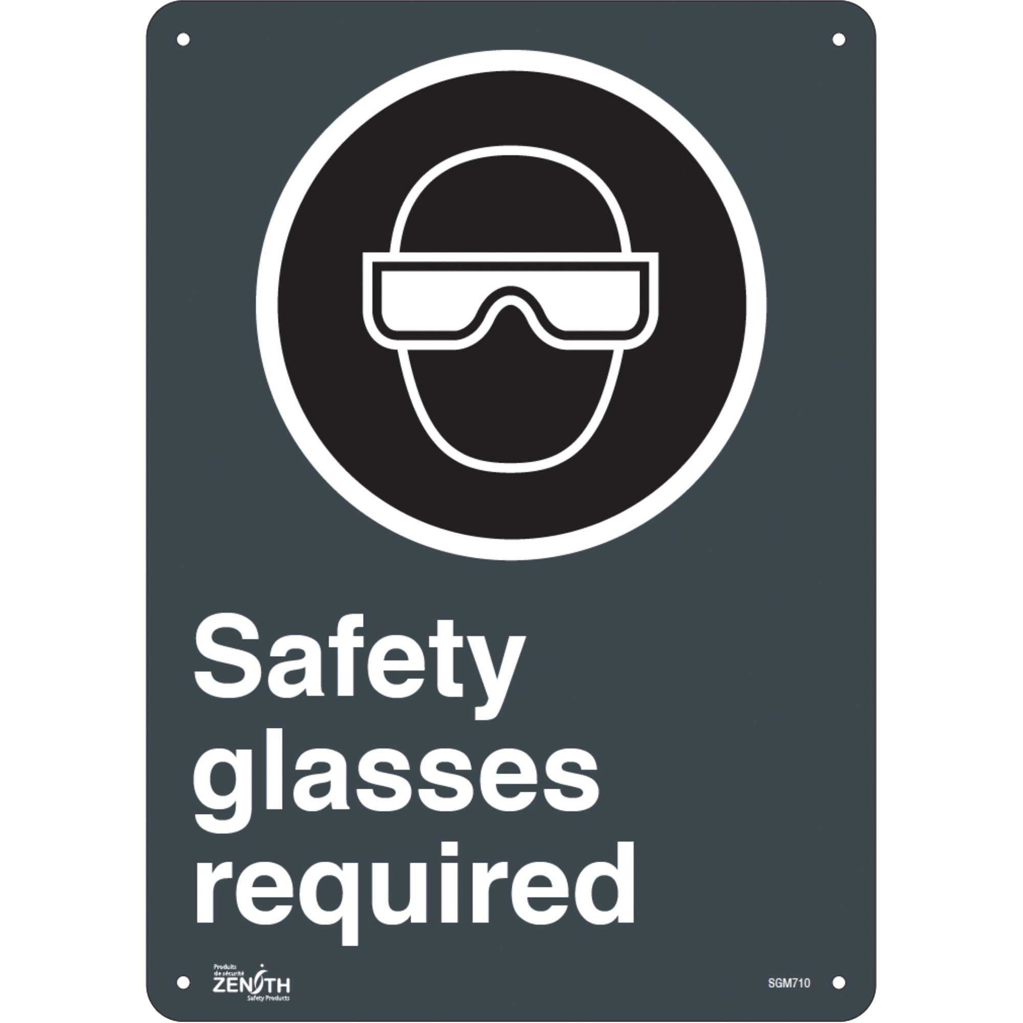 "Safety Glasses Required" Sign, 14" x 10", Plastic, English with Pictogram