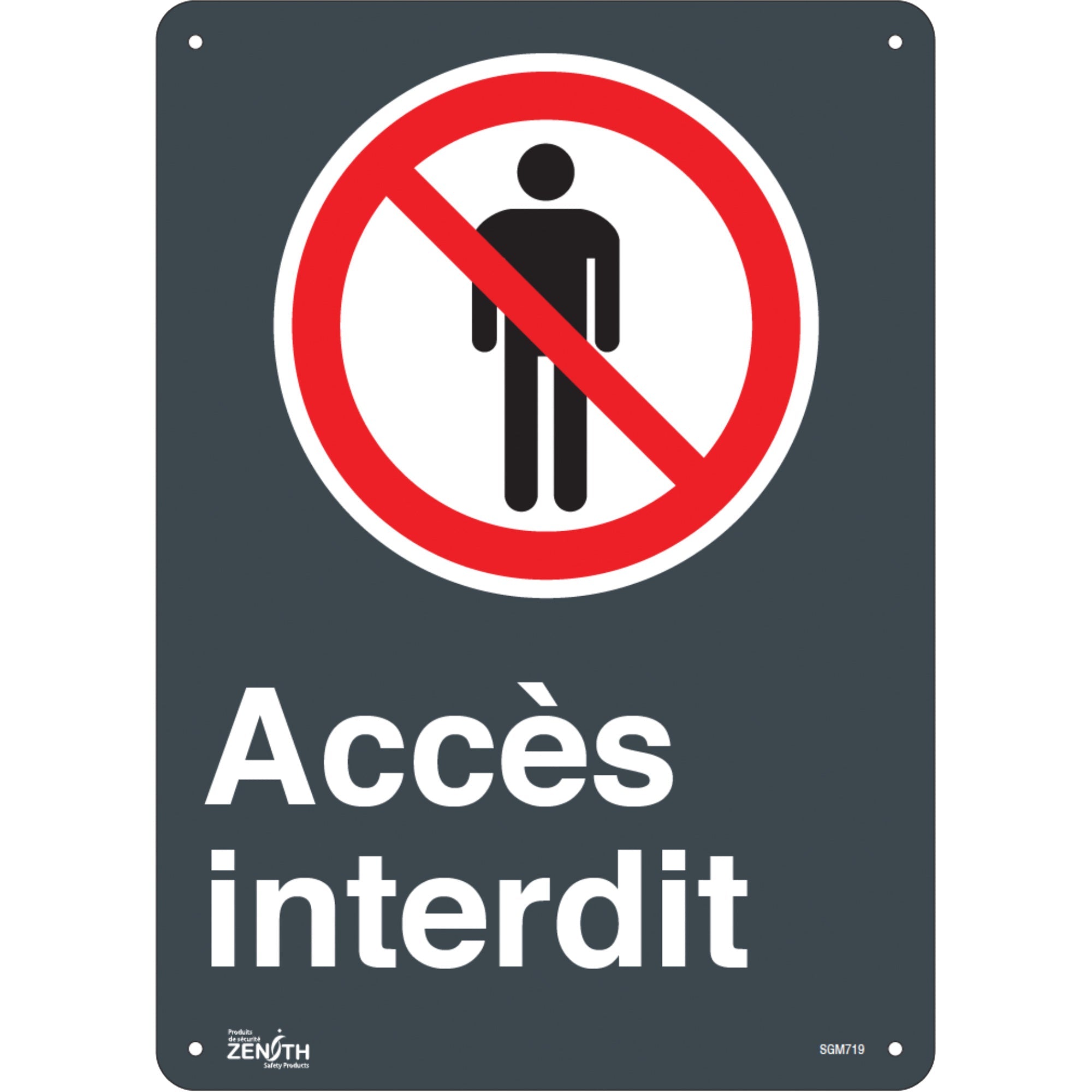 "Accès interdit" Sign, 14" x 10", Plastic, French with Pictogram