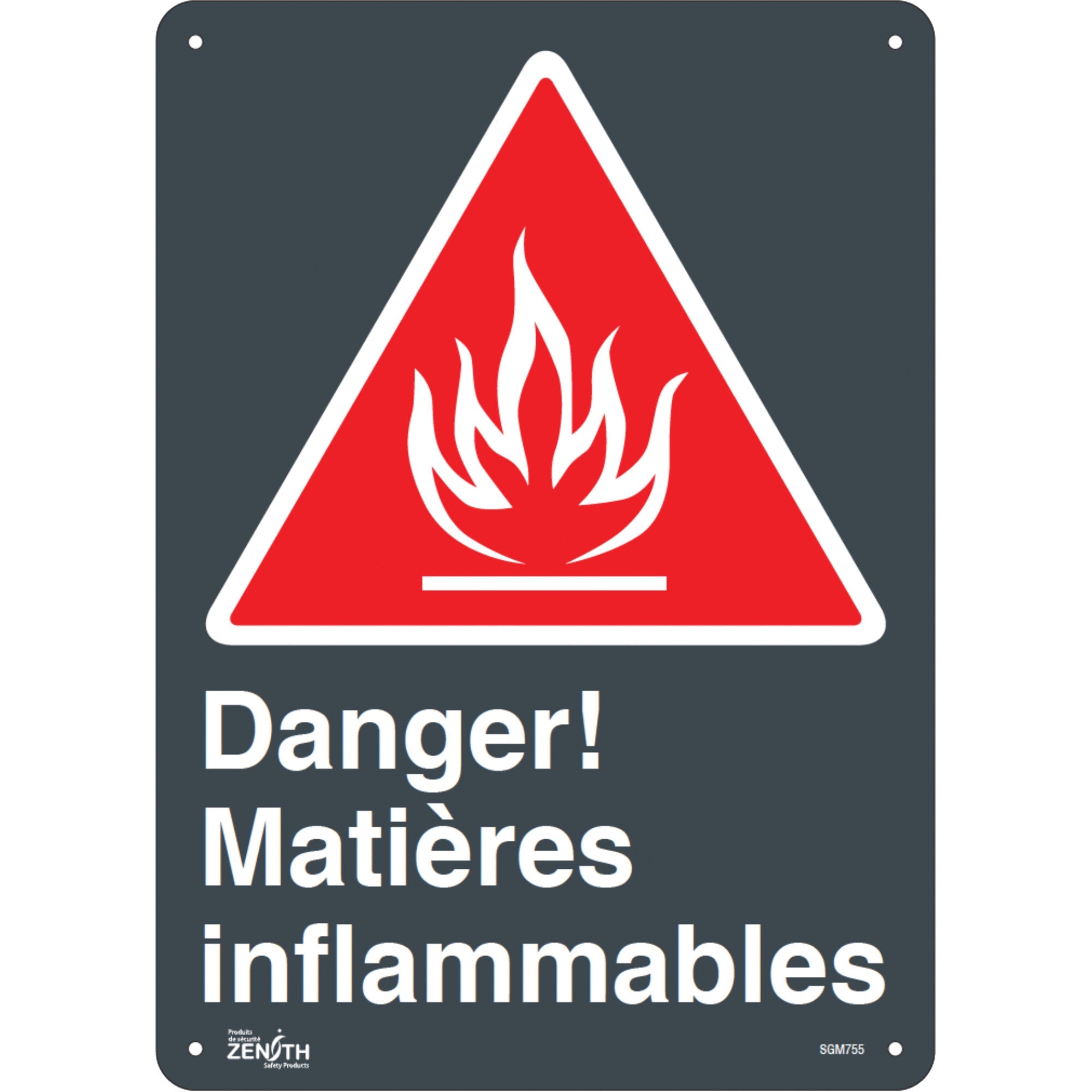 "Matières Inflammables" Sign, 14" x 10", Plastic, French with Pictogram