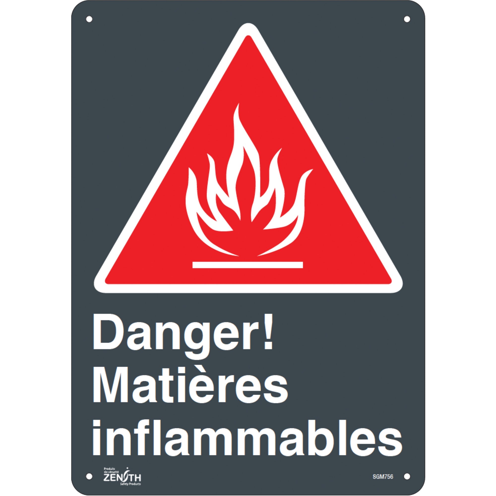 "Matières Inflammables" Sign, 14" x 10", Aluminum, French with Pictogram