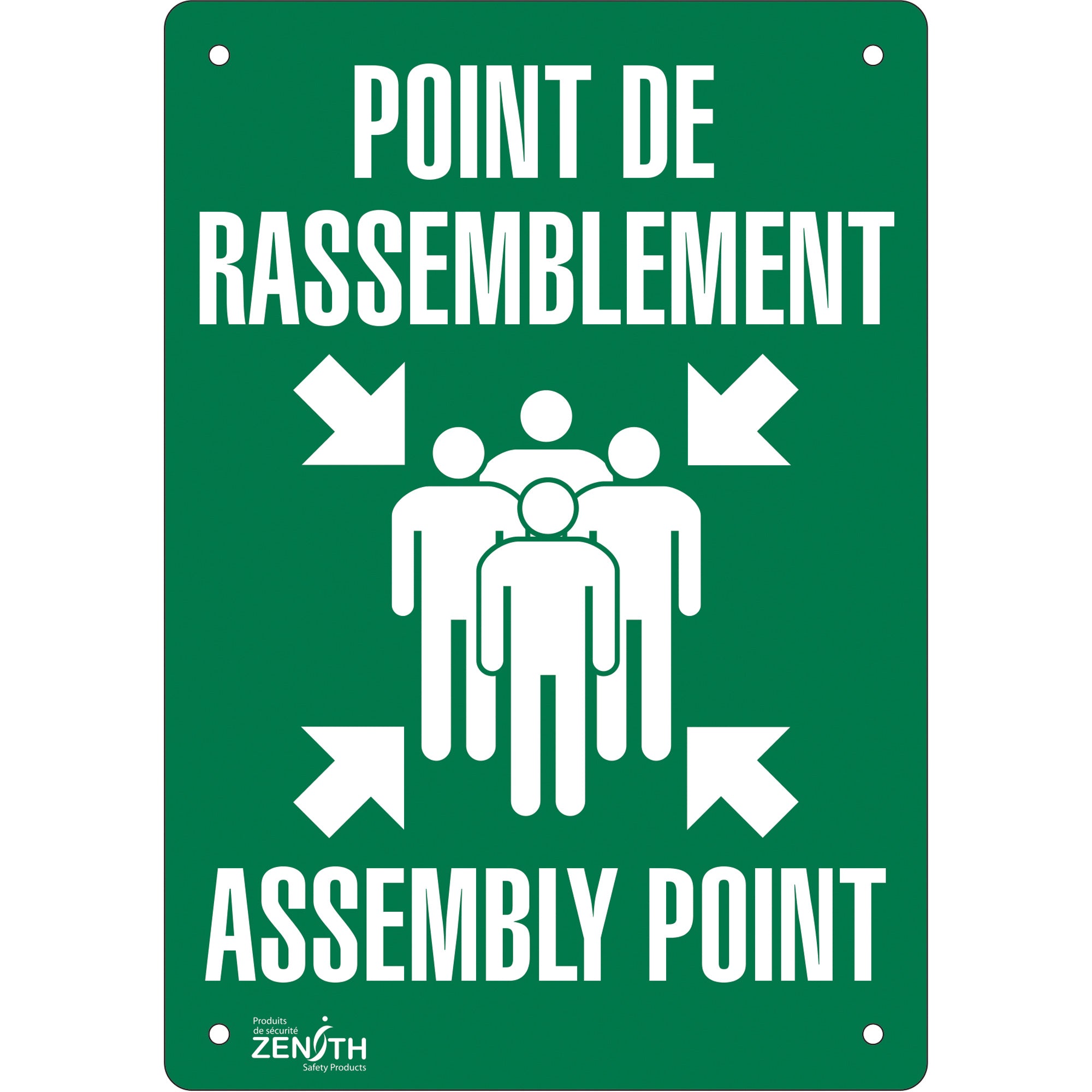 "Point de rassemblement/Assembly Point" Sign, 14" x 10", Aluminum, Bilingual with Pictogram