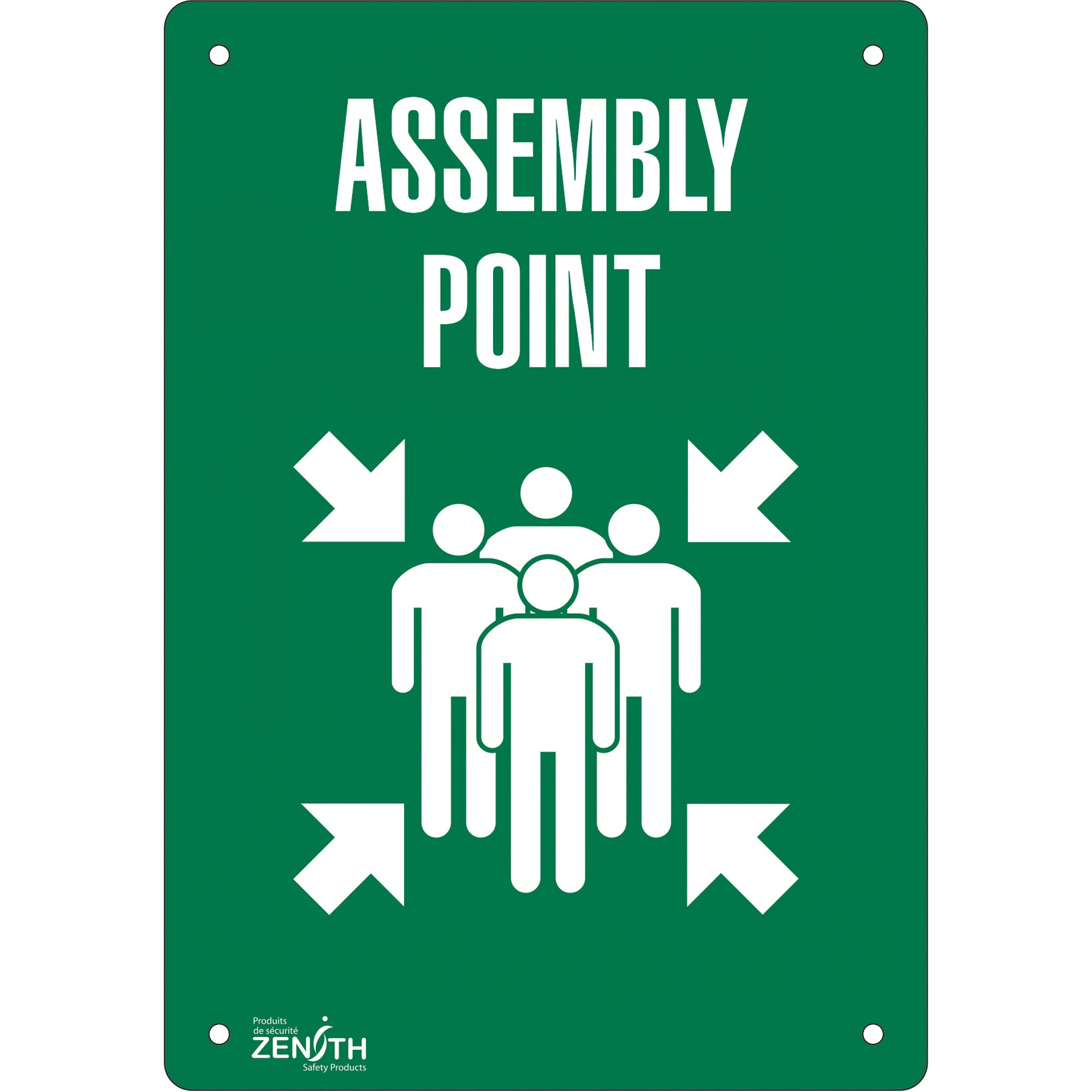 "Assembly Point" Sign, 20" x 14", Aluminum, English with Pictogram