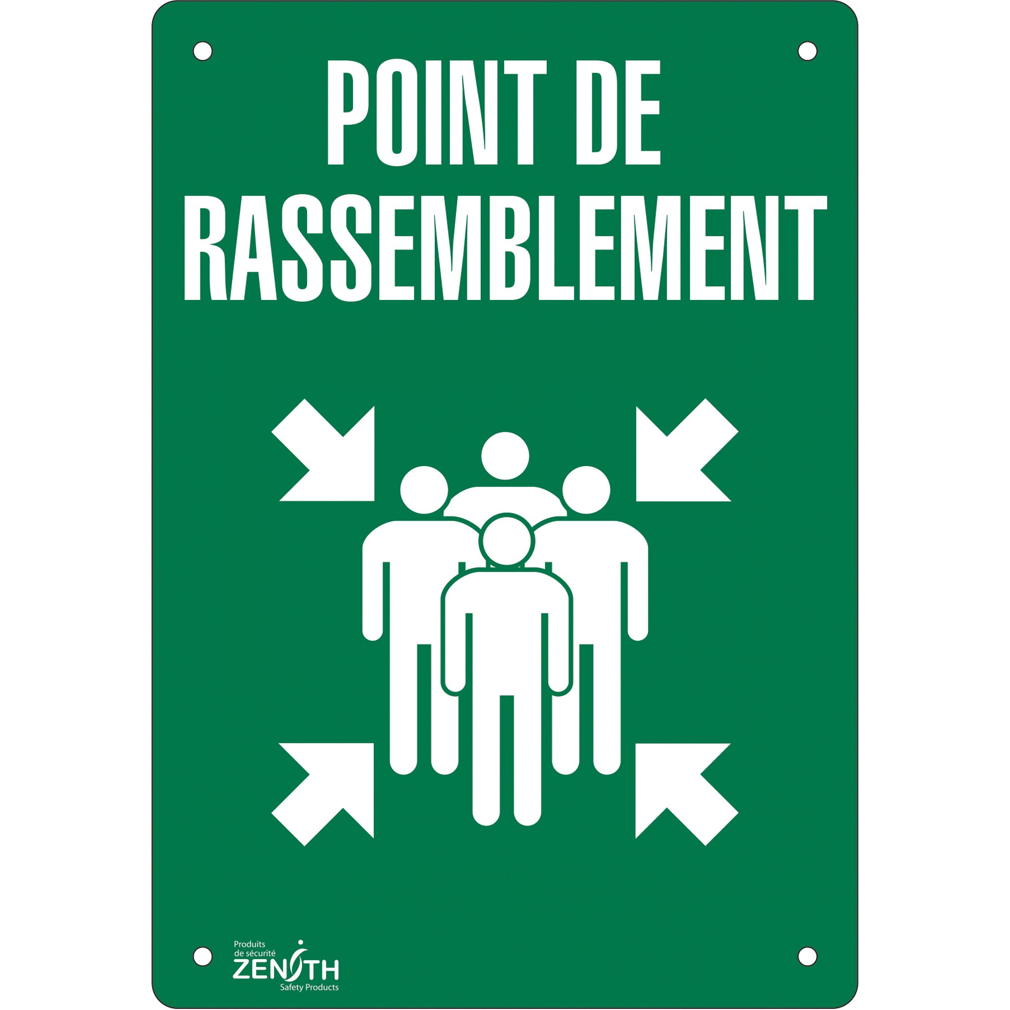 "Point de rassemblement" Sign, 14" x 10", Plastic, French with Pictogram