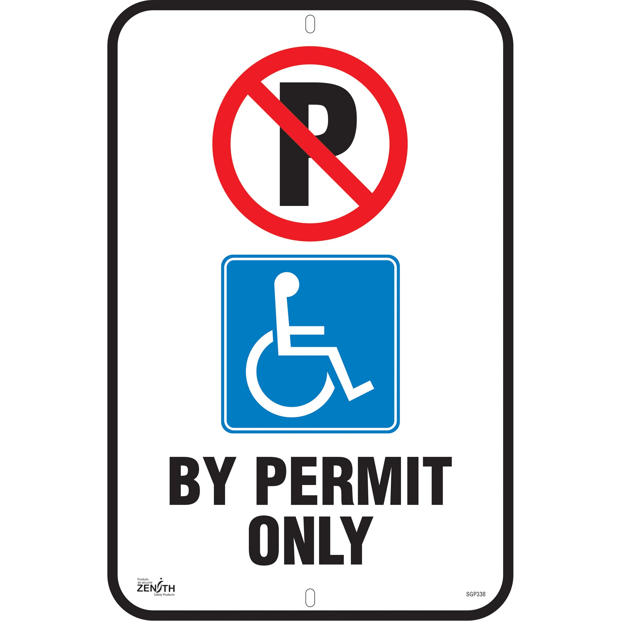 "By Permit Only" Parking Sign, 18" x 12", Aluminum, English with Pictogram