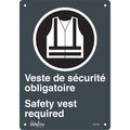 "Port du dossard obligatoire/Safety Vest Required" Sign, 10" x 7", Plastic, Bilingual with Pictogram