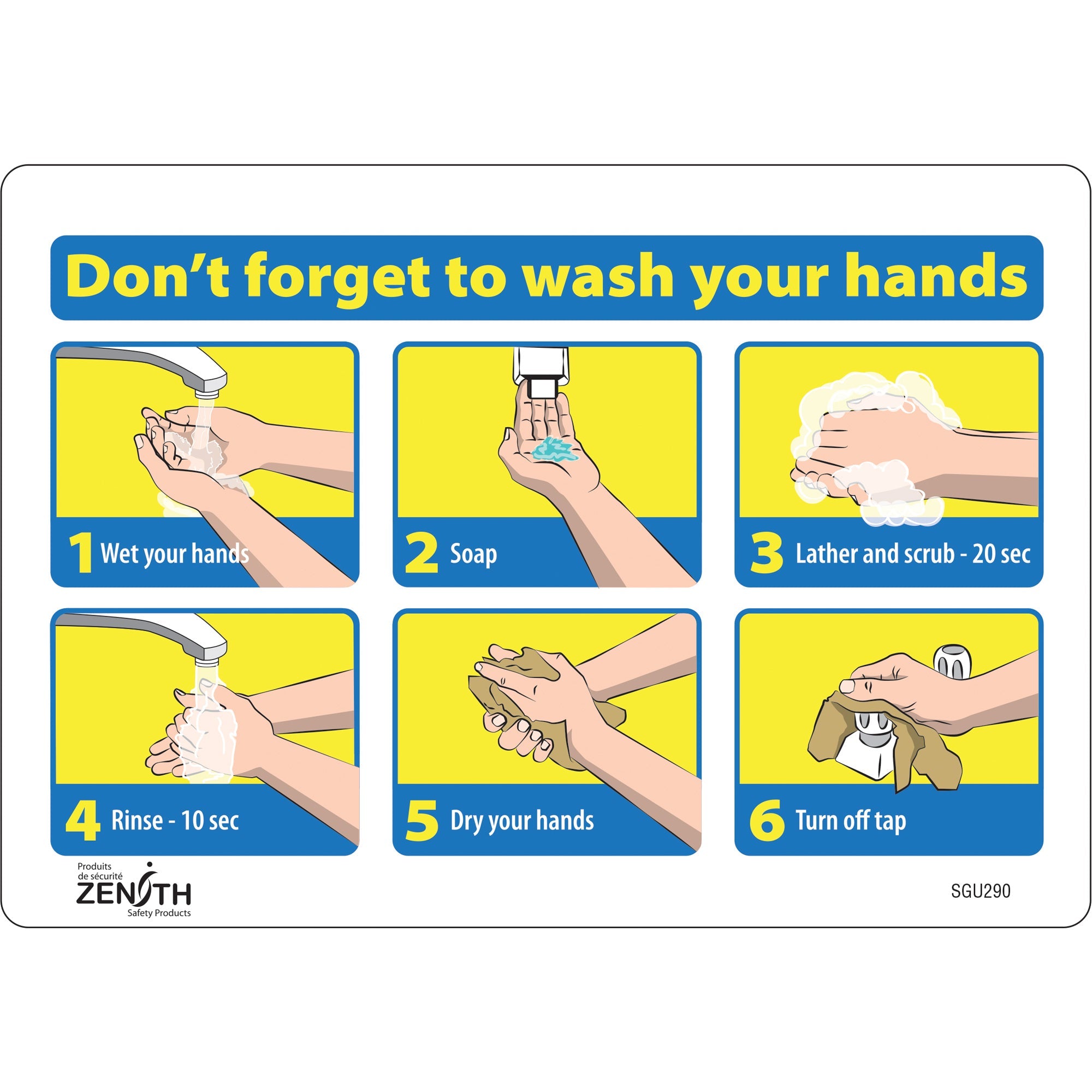 "Don't Forget to Wash Your Hands" Pictogram Sign, 7" x 10", Vinyl, English with Pictogram
