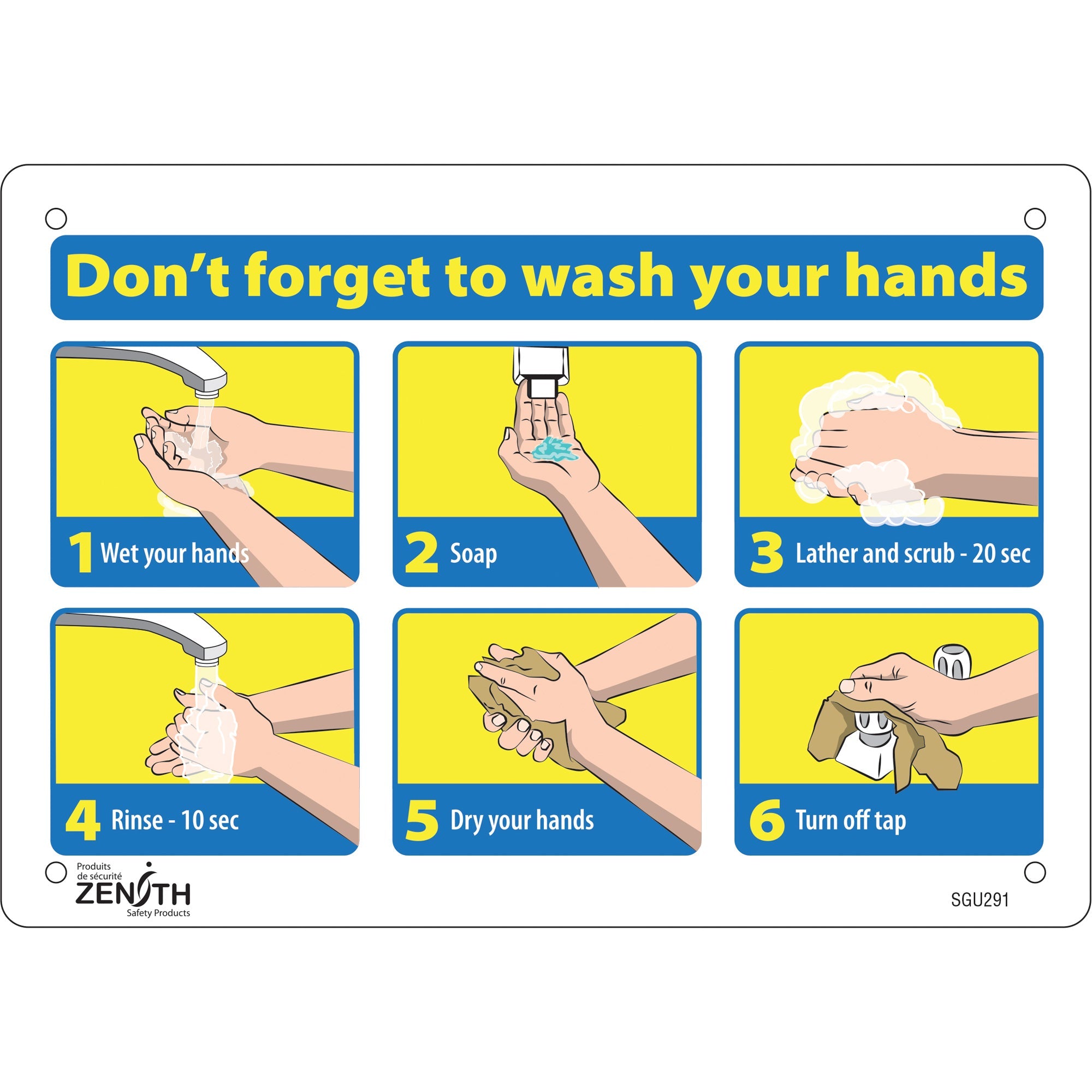 "Don't Forget to Wash Your Hands" Pictogram Sign, 7" x 10", Plastic, English with Pictogram