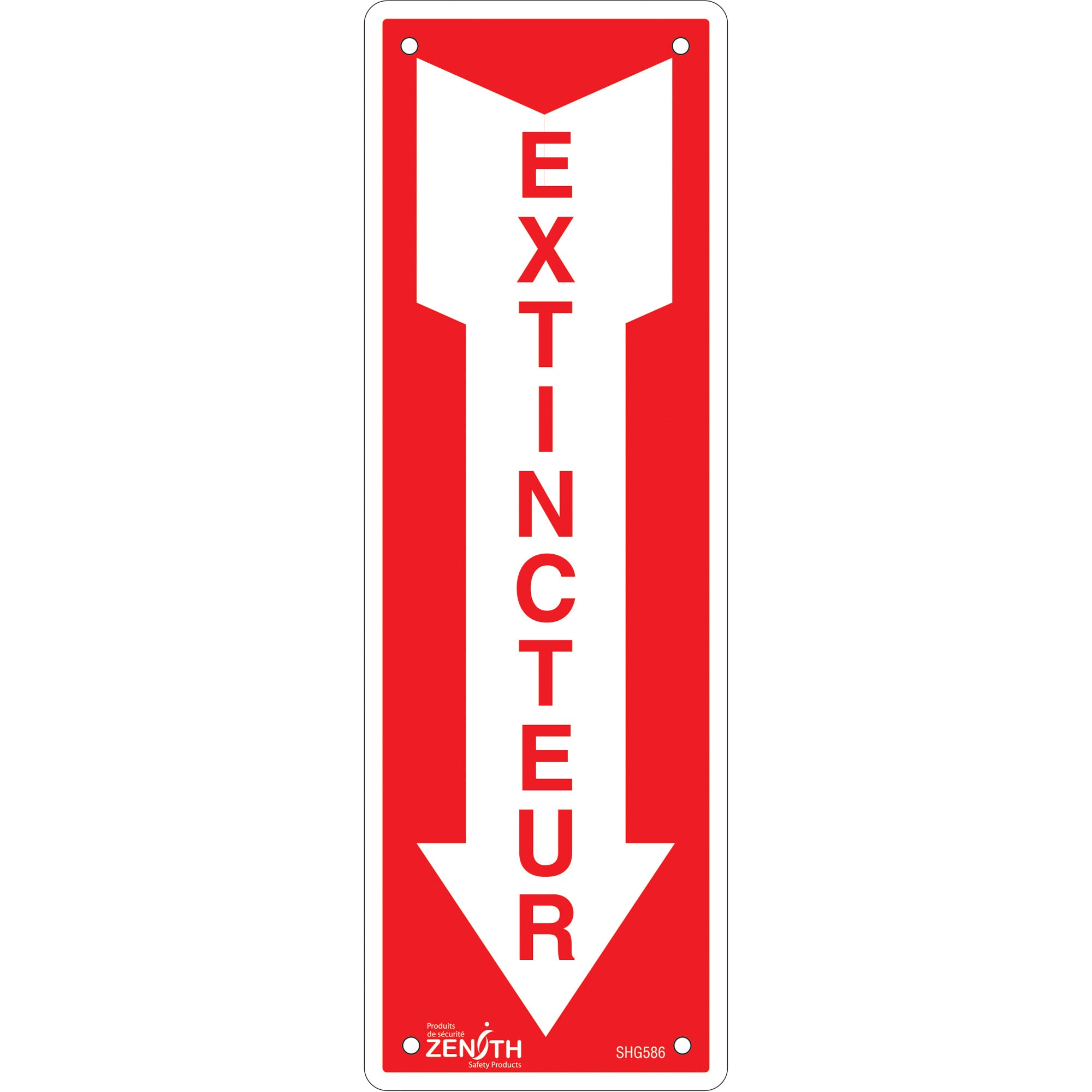 "Extincteur" Sign, 12" x 4", Aluminum, French with Pictogram