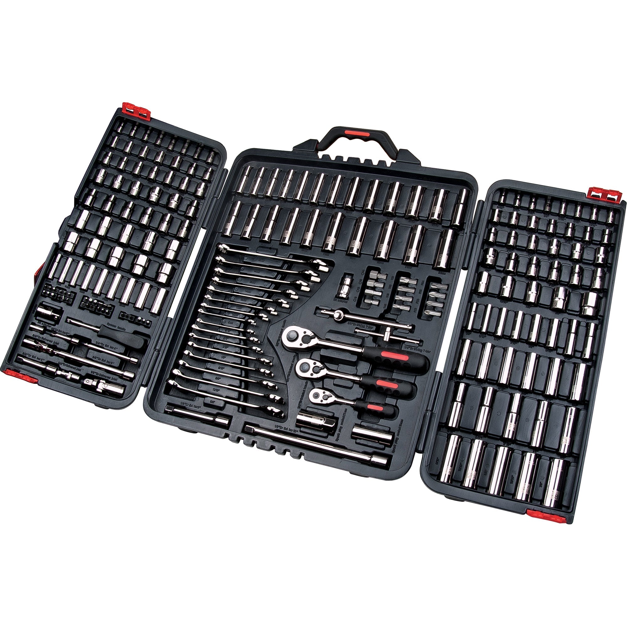 1/4", 3/8" & 1/2" Drive SAE/Metric Socket & Wrench Set, 210 Pcs, Deep